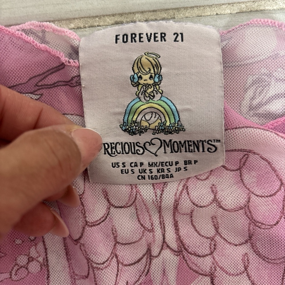 Forever 21 collab Pink Angel precious moments Graphic Sheer Long Sleeve Top - Picture 4 of 6